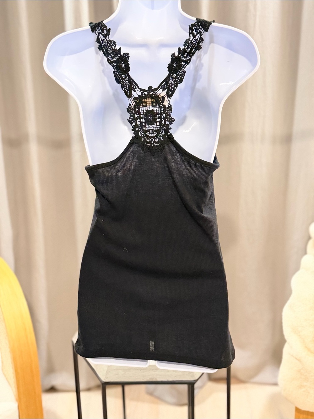 A'Reve Black Lace-Back Camisole Tank